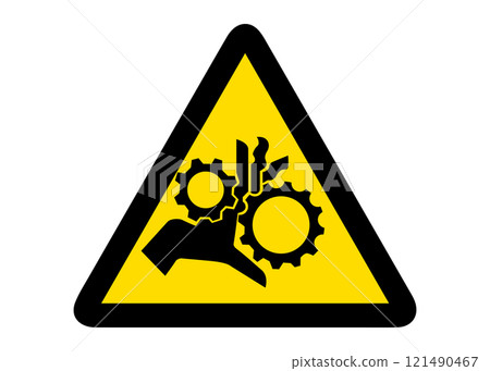 Illustration of rotating objects, be careful not to get pinched, warning sign, pictogram 121490467