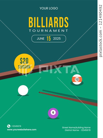 Flat Style Illustration of Billiards Game for Social Media Flyer Templates 121490492