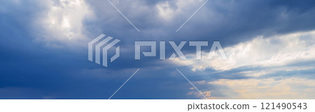 Panorama of sky with clouds in cloudy weather. Background with sky Panorama of sky with clouds in cloudy weather. Background with sky 121490543