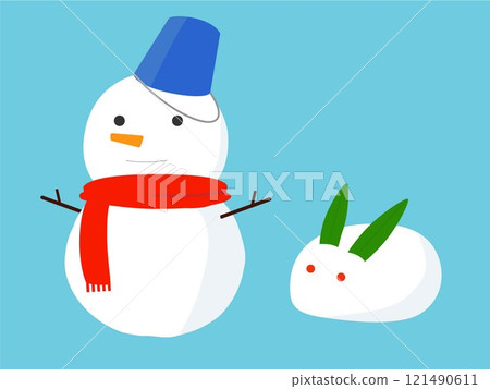 Casual snowman and snow rabbit Casual snowman and snow rabbit 121490611