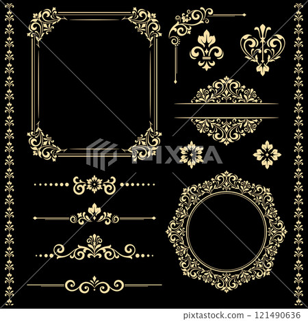 Vintage Set. Floral elements for design monograms, invitations, frames, menus and labels. Graphic design of the website, cafes, boutiques, hotels, wedding invitations. 121490636