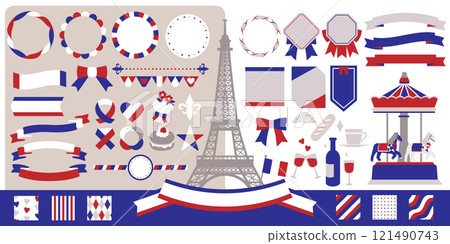 艾菲爾鐵塔時尚法國三色設計框架向量插圖集 121490743