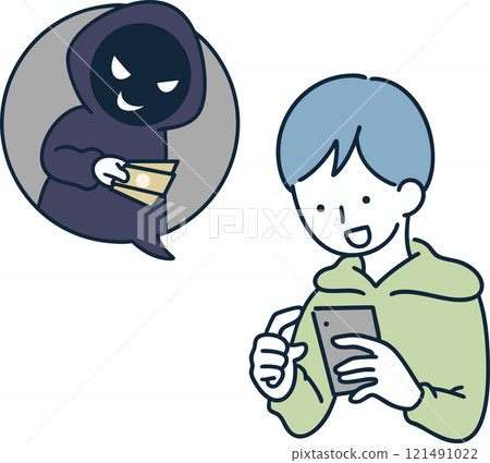 A simple illustration of a man who doesn't realize that he is recruiting for a shady part-time job 121491022