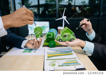 Business team people planning hand using laptop for working technology and business Net zero and carbon neutral concept.NET ZERO icons 121491316