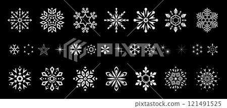 Snowflakes icon collection. Graphic modern black and white ornament 121491525