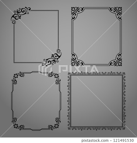 Set of decorative frames Elegant vector element for design in Eastern style, place for text. Floral black and gray borders. Lace illustration for invitations and greeting cards Set of decorative frames Elegant vector element for design in Eastern style, place for text. Floral black and gray borders. Lace illustration for invitations and greeting cards 121491530