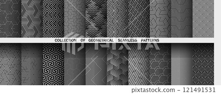 Geometric set of seamless black and gray patterns. Simple vector graphics. Geometric set of seamless black and gray patterns. Simple vector graphics. 121491531