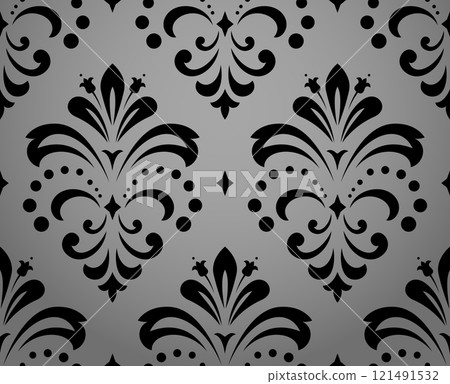 Wallpaper in the style of Baroque. Seamless vector background. Gray and black floral ornament. Graphic pattern for fabric, wallpaper, packaging. Ornate Damask flower ornament Wallpaper in the style of Baroque. Seamless vector background. Gray and black floral ornament. Graphic pattern for fabric, wallpaper, packaging. Ornate Damask flower ornament 121491532