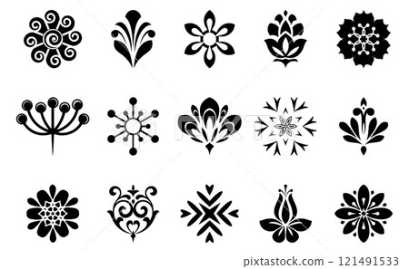 Flower icons set. Isolated elements for design. Vector graphics. Flower icons set. Isolated elements for design. Vector graphics. 121491533