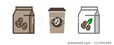 Coffee bean icon symbol roasted in brown paper pouch takeaway symbol icon Coffee bean icon symbol roasted in brown paper pouch takeaway symbol icon 121491646