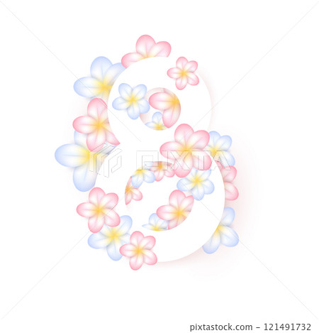 March 8, greeting card, 3d pastel flowers, on white background international womens day. March 8, greeting card, 3d pastel flowers, on white background international womens day. 121491732