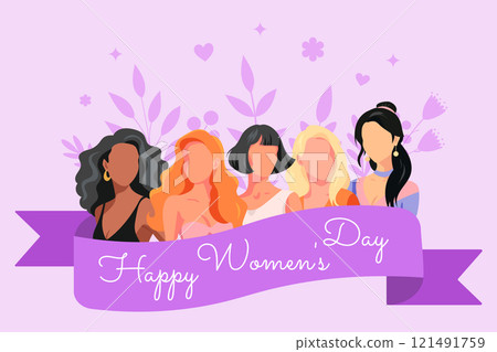 Web banner, poster for march 8, international womens day. Purple background 121491759