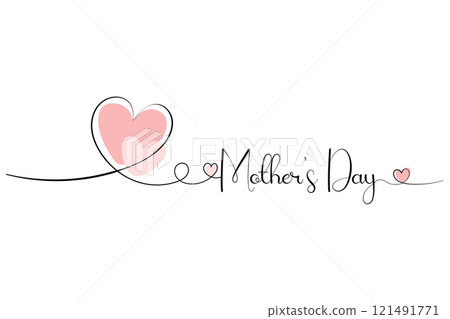 Mothers Day, heart. One solid line and text. for greeting card design 121491771