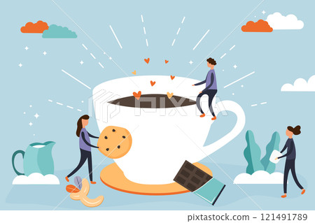 Coffee break with flat people. Menu Template. 121491789