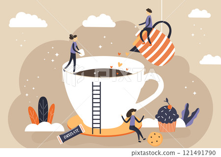 Coffee break with flat people. Menu Template. 121491790