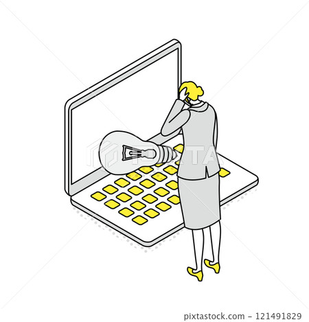 Isometric_A woman who can't come up with a good idea for business Isometric_A woman who can't come up with a good idea for business 121491829