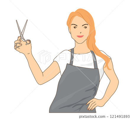 用剪刀擺出完美姿勢的理髮師 121491893