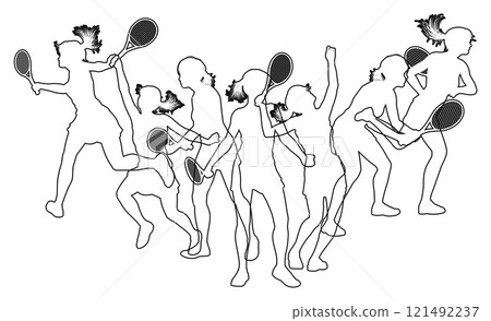 Silhouette Tennis Players Silhouettes Concept 121492237