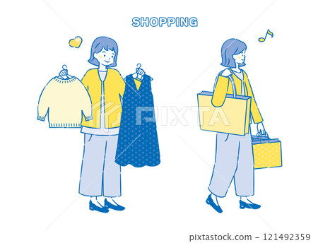 Fashionable women enjoying shopping illustration 2C 121492359