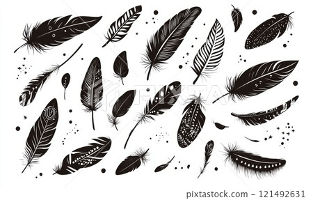 Boho style, set of ornamental feathers for your designs 121492631