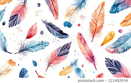 Boho style, set of ornamental feathers for your designs 121492634