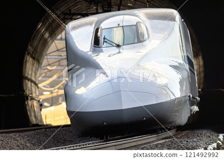 The Shinkansen passing through the Kaseno Tunnel 121492992