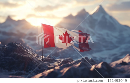 Canadian flag on beautiful nature background, travel concept 121493049