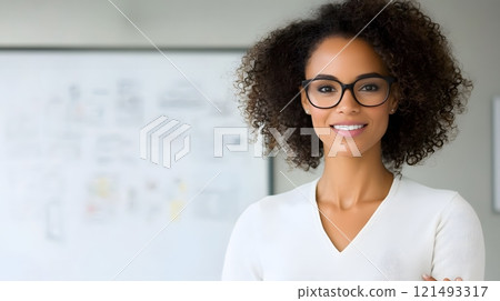 A teacher guiding a student through a math lesson on a whiteboard 121493317