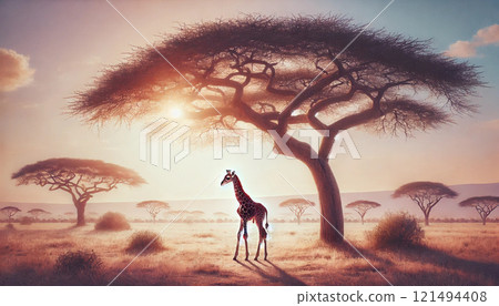 Baby giraffe and savanna Baby giraffe and savanna 121494408