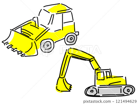 Hand drawn line drawings of excavators and bulldozers Hand drawn line drawings of excavators and bulldozers 121494629