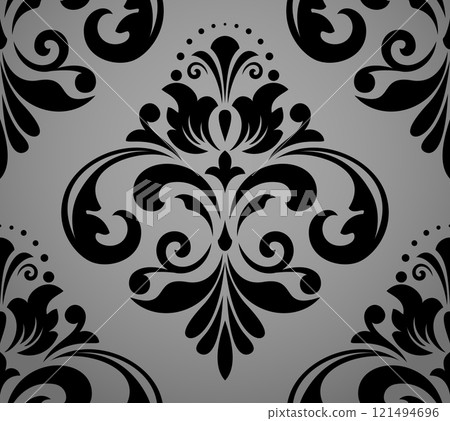 Wallpaper in the style of Baroque. Seamless vector background. Gray and black floral ornament. Graphic pattern for fabric, wallpaper, packaging. Ornate Damask flower ornament Wallpaper in the style of Baroque. Seamless vector background. Gray and black floral ornament. Graphic pattern for fabric, wallpaper, packaging. Ornate Damask flower ornament 121494696