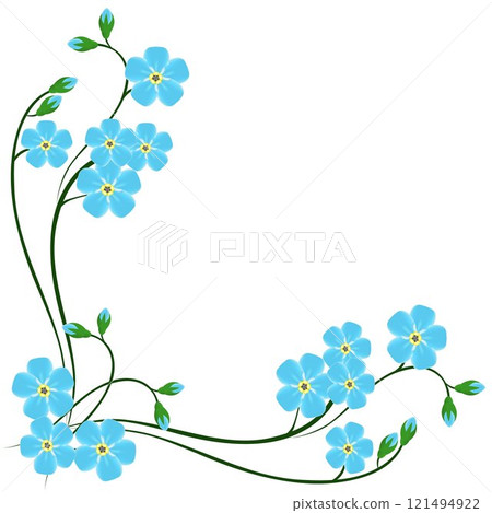 Corner with blue forget me not flowers on a white background. 121494922