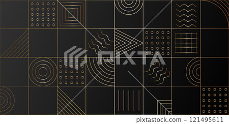 Seamless abstract composition. Simple geometric shapes create an abstract pattern. Golden background template. The idea of wallpaper, cover art and creative design 121495611