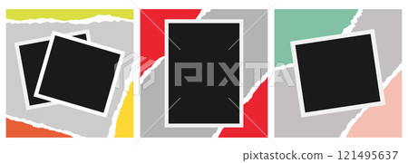 Set of photographic prints with cut and torn paper. Blank photo frames. Vector illustration Set of photographic prints with cut and torn paper. Blank photo frames. Vector illustration 121495637