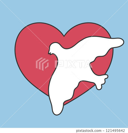 Red heart with white dove silhouette emblem on blue background. Peace symbol. Vector illustration Red heart with white dove silhouette emblem on blue background. Peace symbol. Vector illustration 121495642