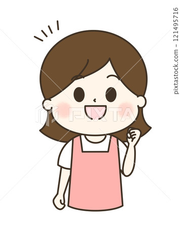 一個穿著圍裙的女人微笑著握拳的可愛插圖 121495716
