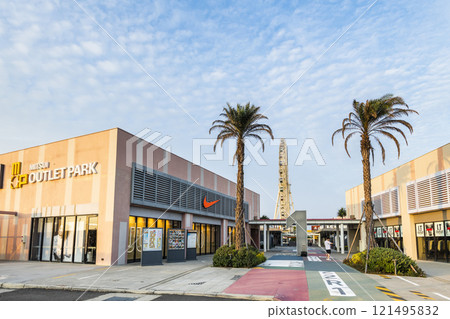 Low angle view of the Mitsui Outlet Park Taichung Port in Taiwan. it is Mitsui Fudosan's second base in Taiwan. Low angle view of the Mitsui Outlet Park Taichung Port in Taiwan. it is Mitsui Fudosan's second base in Taiwan. 121495832