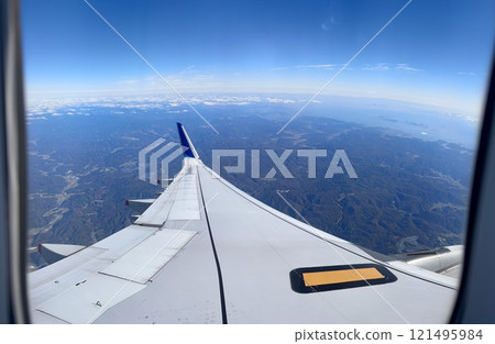 View of Japan from an airplane window in winter 121495984