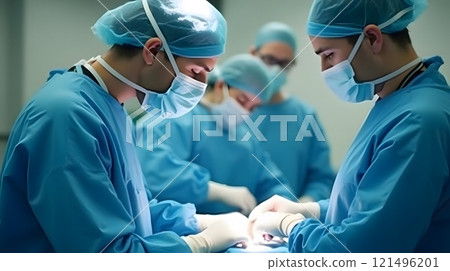 Surgeons and Nurses Performing Surgery in an Operating Room 121496201