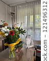 Scottish Straight Cat Walking in Park Graceful Gray Cat Outdoors 121496312