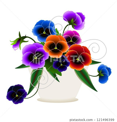 Pansy flowers in a pot. 121496399