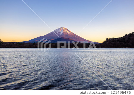 Fuji at dusk seen from Lake Shoji 121496476