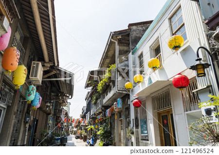 The old building view of Shennong Street in Tainan, Taiwan, has become a hub of culture creation and art distribution in recent years. 121496524