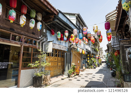 The old building view of Shennong Street in Tainan, Taiwan, has become a hub of culture creation and art distribution in recent years. 121496526