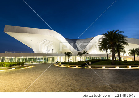 Night view of the National Kaohsiung Center for the Arts (Weiwuying), Taiwan. The site was originally a military compound and was reconstructed as an arts center. 121496643