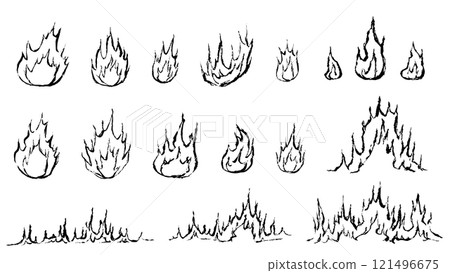 Set of hand-drawn flame illustrations Set of hand-drawn flame illustrations 121496675