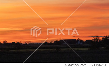 Beautiful sunset in autumn on southeastern Oland, Sweden. 121496731
