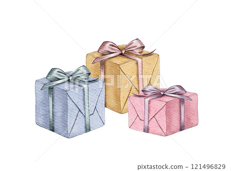 Watercolor Gift Boxes. 121496829