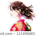 側邊長袖和服女插畫單人（帶妝）無季節無背景 121496865