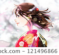 輪廓長袖和服女人插畫，背景春天 121496866